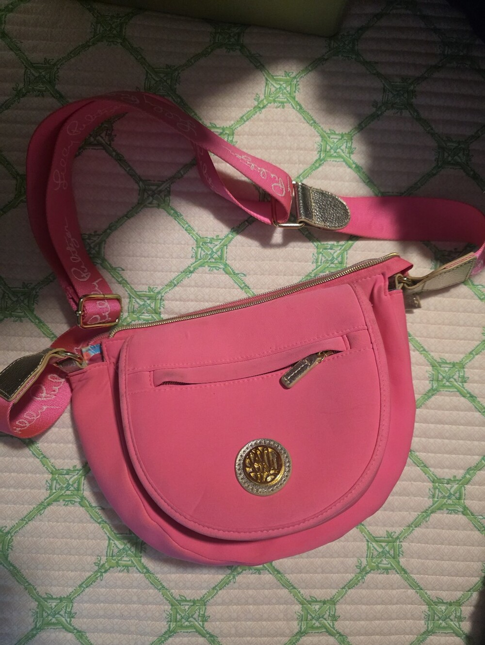 Lilly Pulitzer Hot Pink Crossbody with Gold Emblem